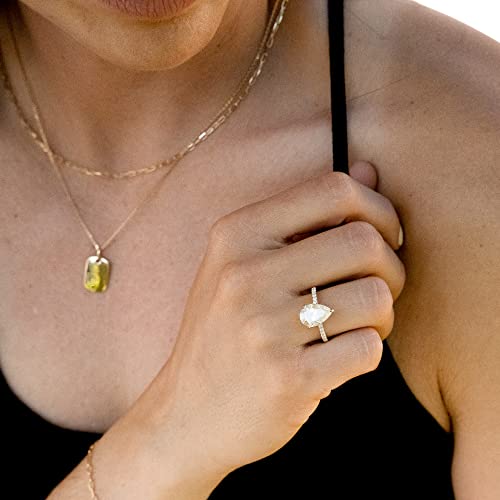 espere 3 Carat Moissanite Pear-shaped Engagement Ring in 14K Yellow Gold | Solid Gold Solitaire Ring with Plain Band | 14K Gemstone Engagement Ring.2