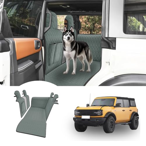nuoozy Dog Car Seat Cover for Back Seat Compatible with Ford Bronco 4 Door 2021 2022 2023 2024 Detachable Washable Backseat Pet Travel Hammock Cushion (Green Black)