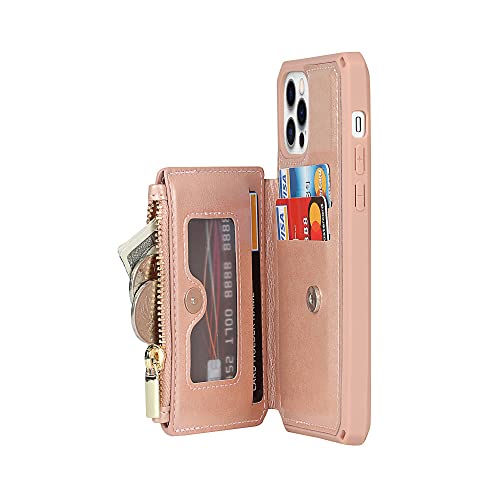 Portefeuille iPhone 11 zippé anti-perte avec porte-cartes et sangle pour éviter les chutes