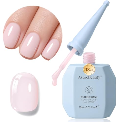 Image of AZUREBEAUTY 18ml Rubber Base Builder Gel Polish for Nails, Milky Pink Rubber Base Coat, Self-Leveling Apex Building Nail Strengthener, Long Lasting Soak Off UV LED for Thin Weak Brittle Nails