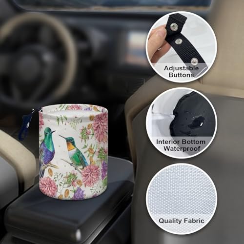 Image of Collapsible Hummingbird Flower Trash Can - Rubbish Bin, Easy to Clean for SUVs, Trucks
