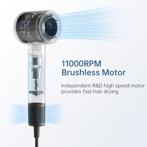 Image of BOWEI Professional High-Speed Ionic Hair Dryer, 110,000 RPM Motor Blow Dryer, 0.83 lbs Ultra-Lightweight, 200M Negative Ions for Frizz, 49dB Quiet, Smart Heat Control, Fast Drying, Gray