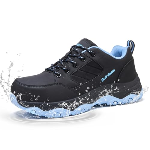 Guirdasm Womens Wide Steel Toe Waterproof Work Shoes Black Blue 9