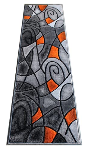 Masada Rugs, Modern Contemporary Runner Area Rug, Orange Grey Black (2 Feet X 7 Feet) #TOP6