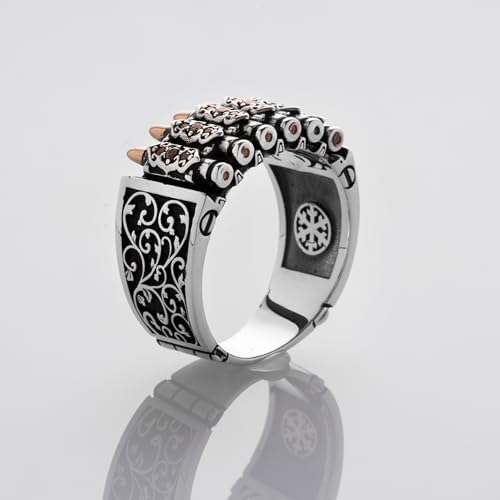 (KIRMIZI) 925 Ayar Gümüş Yüzük Kurşun Tasarım Alyans Yüksek Kaliteli Nakışlı Erkek Takı Mücevher (26) - Görsel 3