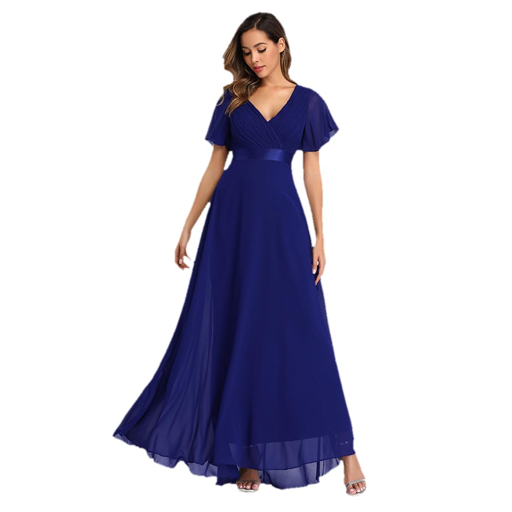 Lawawa Chiffon Ballkleid Damen Festkleid Elegantes Abendkleid Brautjungfer A-Linie Chiffon V Ausschnitt Brautjungfernkleid Elegant Lang Ballkleid