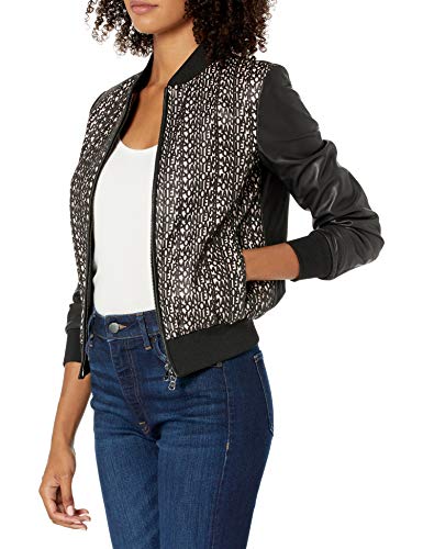 Emporio Armani Damen Leather Bomber with Laser-Cut Detail Lederjacke, schwarz/pink, 72