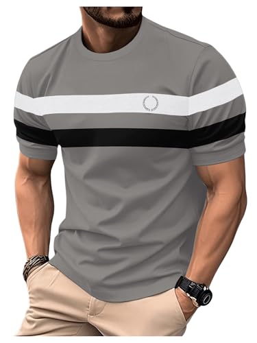 Image of RoseSeek Men's Color Block Short Sleeve Tee Shirts Casual Crewneck T Shirt Trendy Summer Tops