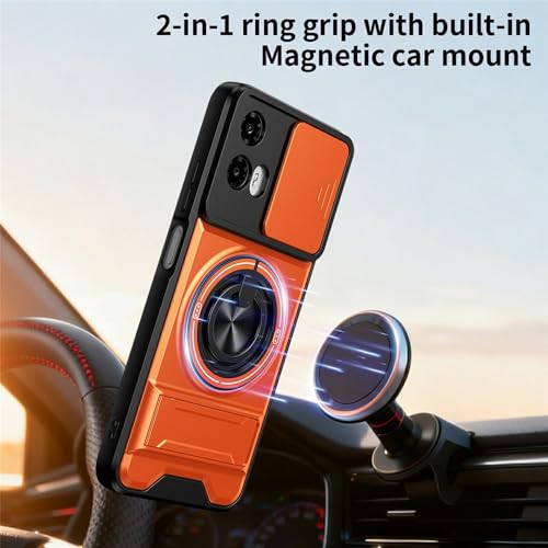 Image of Armor Camera Slider Back Case Cover for Moto G35 5G with Bracket Stand (Orange)
