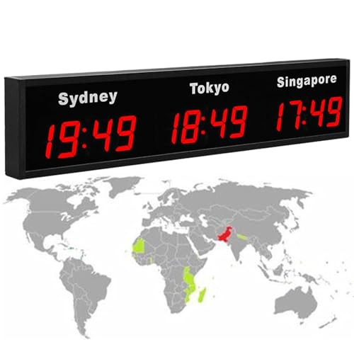 Reloj mundial digital LED – Zona horaria reloj de pared para hoteles y empresas multinacionales – Muestra la hora 3/4/5 ciudades