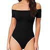 MANGOPOP-Womens-Off-Shoulder-Short-Sleeve-Long-Sleeve-Tops-T-Shirt-Bodysuit-Jumpsuit MANGOPOP Off The Shoulder Short Sleeve Bodysuit for Women