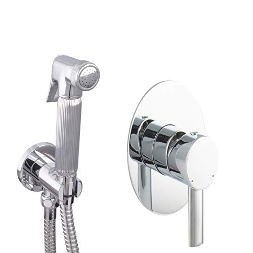 PaulGurkes Bidet Set Unterputz Armatur Spraybrause Intimdusche oval massives Messing hochwertig verchromt Bidetbrause Brauseschlauch 120cm 1,2m Mischbatterie Einhandmischer Wandanschlussbogen