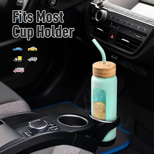 Image of 24oz Glass Water Bottle with Straw and 2 Lids, Mint Green | Bamboo and Spout Lid, Non-slip Silicone Sleeve, with Motivational Time Marker, for Gym, Sports, BPA Free & Cupholder Friendly