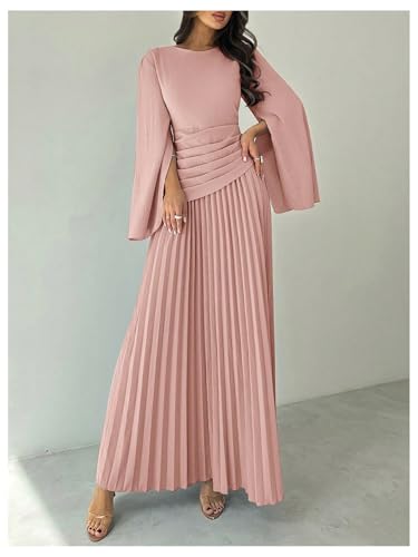 SOLY HUX Women's Maxi Dress Split Long Sleeve Pleated A Line Flowy Cocktail Party Long Dresses4