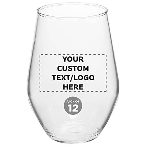 Custom Concerto Stemless Wine Glasses 11 oz. Set of 12, Personalized Bulk Pack - Restaurant Glassware, Perfect for Red Wine, White Wine or Cocktails - Clear