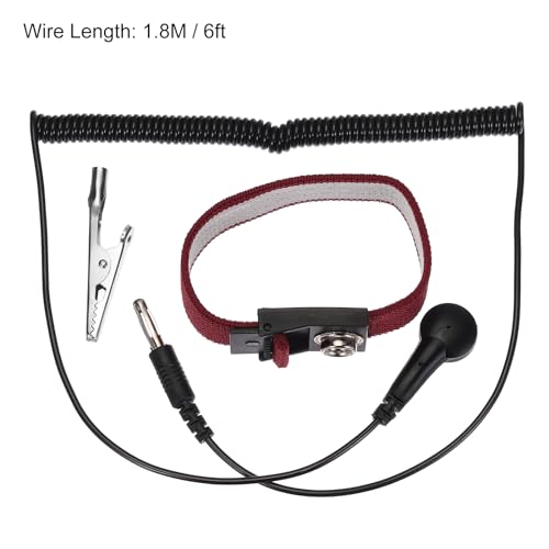 Image of MECCANIXITY 4 Pack ESD Anti Static Wrist Strap 7-7 /8 inch Circumference Adjustable Antistatic Bracelet Wire and Alligator Clip for Computer Electronics Repair Brown