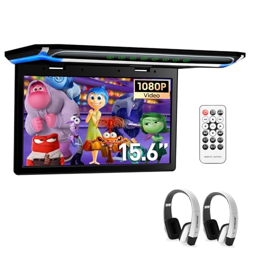 XTRONSÂ® 15.6 Inch Ultra-Thin FHD Digital TFT Screen 1080P Video Car Overhead Player Roof Mounted Monitor HDMI Port with White New Version IR Headphones (No DVD)