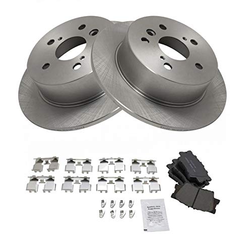 Image of TRQ Rear Brake Pad and Rotor Set Ceramic Solid Rotors | For 2007-2012 Lexus ES350 2008-2012 Toyota Avalon 2007-2011 Camry
