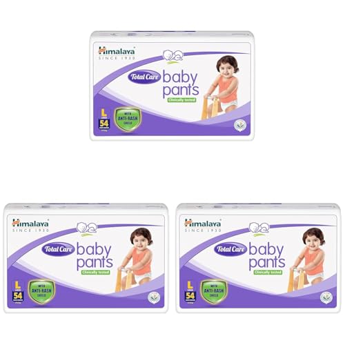 Image of Himalaya Total Care Baby Pants Diapers, Large (8-14 kg), 54 Count, With Anti-Rash Shield, Indian Aloe Vera and Yashad Bhasma, Silky Soft Inner Layer (Pack of 3)