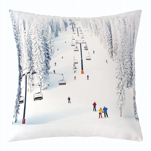 Manfei Lot de 1 housse de coussin motif montagne de neige pour chambre à coucher, salon, canapé, sports d'hiver, 45 x 45 cm