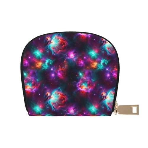 Clouds Galaxy Purple Blue Leather Credit Card Holder Zipper Wallet for Unisex