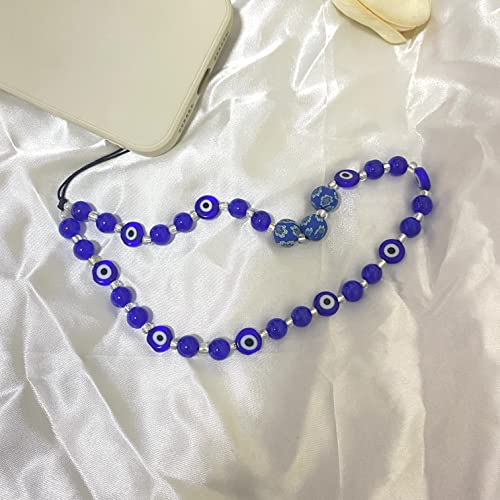 Beaded Phone Charm, Face Phone Lanyard Wrist Strap Gemstone Handmade Phone Chain Strap Keychain For Women Girls (Blue Eye) #TOP3