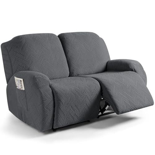 Image of Ruaozz Recliner Sofa Covers Recliner Chair Covers Extra Wide Loveseat Recliner Slipcovers with Pockets Washable Furniture Protector with Elastic Bottom (2 Seater-X Large, Dark Gray)