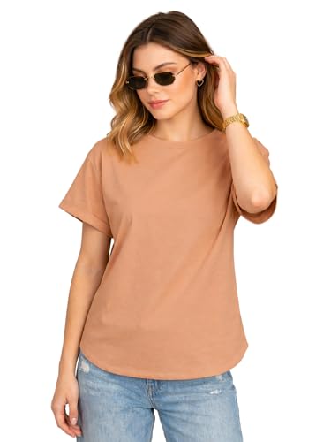 Image of JUNEBERRY Pure 100% Cotton Oversized Loose Fit Drop Shoulder Round Neck Boyfriend Fit Solid Half Sleeves T-Shirt for Women & Girls (Sizes: S to 2XL)