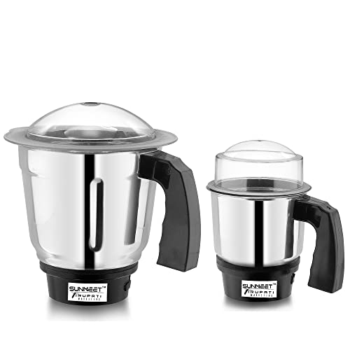 Sunmeet Dry and Chutney for Mixer Grinder Set of 2 Stainless Steel Mixer Chutney Jar with Handle Heavy Duty Aluminium Base with Lid Fitting All Regular Grinder Mixer (350 ml & 700 ml)