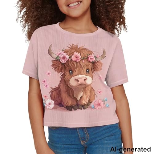 Image of Cute Crop Tops for Girls Short Sleeve Summer T Shirts Fashion Graphic Tees Crew Neck Pullover Tee 5-14 Years