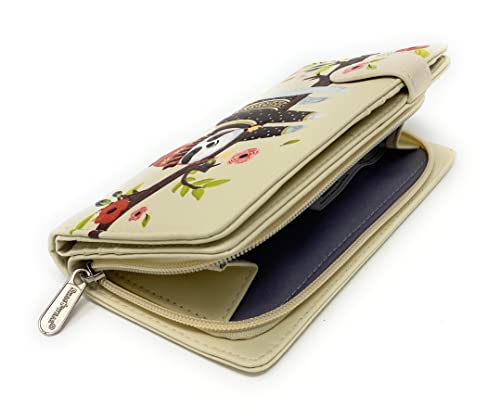 Shag Wear Chillin Sloth Large Animal Wallet for Women and Teen Girls Vegan Faux Leather Beige 7"3