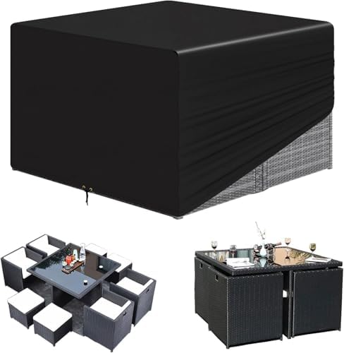 RICHIE Cube Gartenmöbel Abdeckungen wasserdicht, 155x155x71cm Rattan Cube Set Abdeckung, Garten Platz 420D Heavy Duty Outdoor Patio Tischabdeckung, Winddicht, Anti-UV für Stuhl und