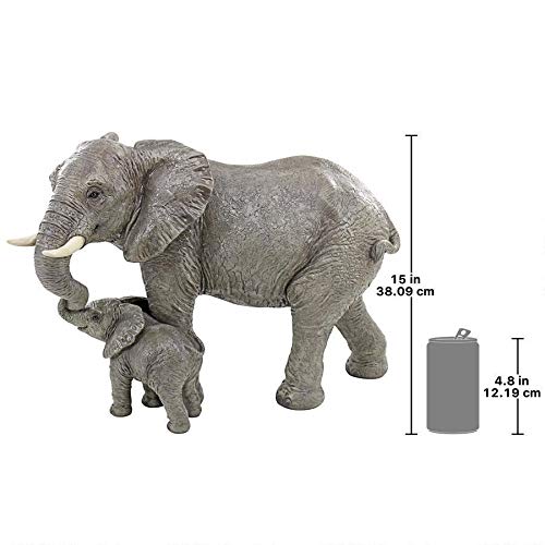 Design Toscano QM3160800 Estátua de elefante para mãe e bezerro de manto, acabamento colorido