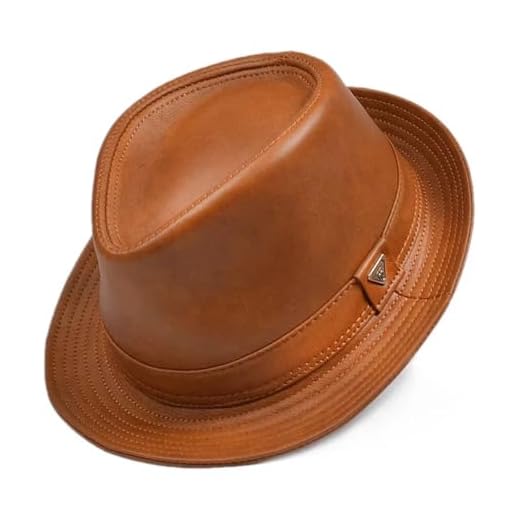 IOEUIWP Pork Pie Hat Male Leather Sheepskin Formal Hat Gentleman Cow Skin Short Brim Yellow Brown Top Hat Male Shows Gentleman Men's Summer(Yellow,XXL 59 60cm)