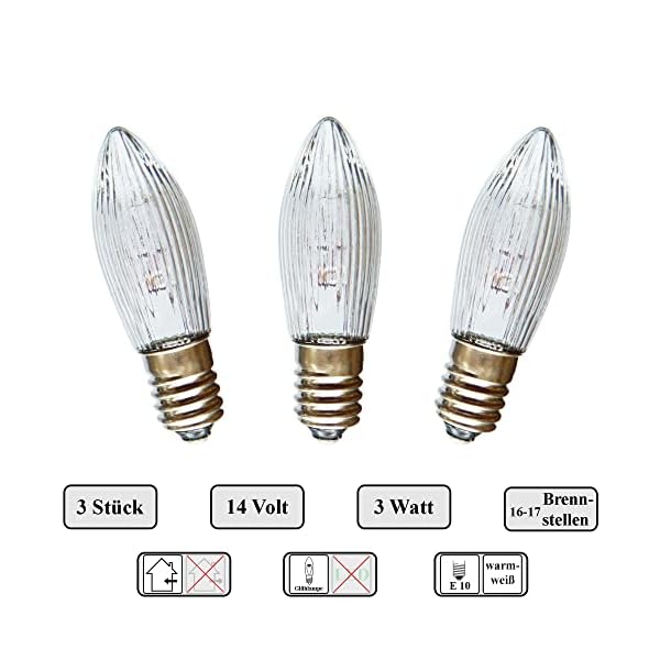 AUSWAHL 8V - 55V - netSells - 3er Set - 14V 3W Topkerze Riffelkerze Spitzschaftkerze - für Schwibbogen u. Lichterketten… – Bild 3
