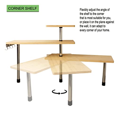 Haorui 3 Tier Corner Shelf, Kitchen Countertop Organizer With Hooks, Desk Display Shelves, Adjustable Space Saving Spice Rack For Kitchen, Bedroom, Office #TOP5