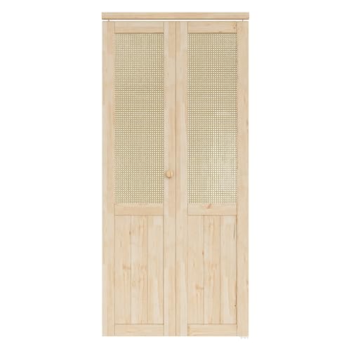 AINLARRY 36'' x 80" Ratten Bifold Closet Door, Cane Webbing & Pine Wood Interior Wicker Door Slab, Folding Door Interior (77.75'' High Panels & Hardware & Fascia & Knob), Unfnished & Paintable - Thumbnail 3