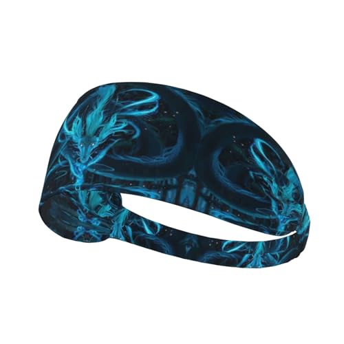 DSSWTP Blue Dragon Workout Headbands Fashion Sports Sweatbands Yoga Hairbands for Fitness Elastic Athletic Non Slip Wicking Headscarf for Men Womens Girls Summer Accessories Elastic Bands
