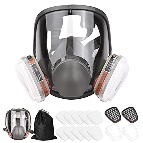Masque respiratoire intégral 16 en 1 à vision panoramique et filtres anti-vapeurs chimiques
