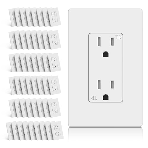 Image of CML 15 Amp Decorator Recetpacle Outlet, 50 Pack Tamper Resistant Electrical Wall Outlet with Screwless Wallplate, 15A /125V, Residential and Commercial Use, UL Listed, White