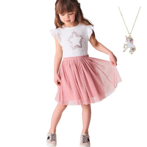 Girls' Summer Dress - Fluffy Tulle Princess Dress with Round Neck