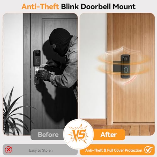 TECKNET No-Drill Mount for Blink Video Doorbell 1st & 2nd Gen, Anti-Theft Security Bracket with Rain Cover, Unobstructed View & Sensor, Easy Apartment Installation,Black - image 3