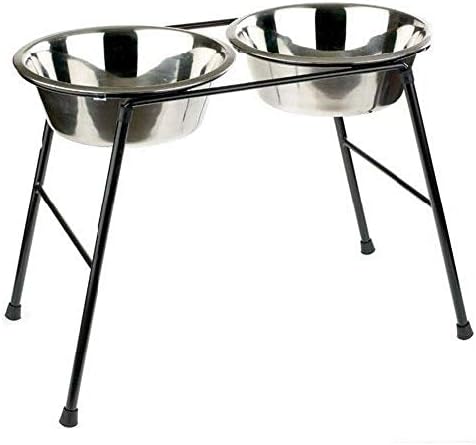 Classic Pet Products Double Feeder High Stand with 2500 ml Stainless Steel Dishes, 370 mm Tall, clear