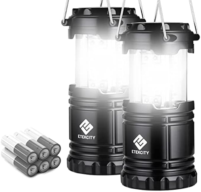 Etekcity Camping Lantern Battery Powered LED for Power Outages, Emergency Light for Hurricane Supplies Survival Kits, Operated Lamp, Camping Gear Accessories Essentials, 2 Pack
