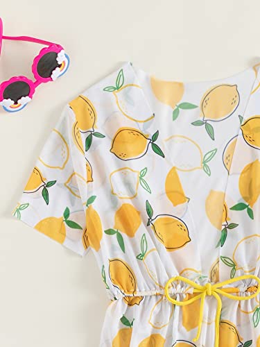 COZYEASE Girls' 3 Piece Swimsuit Cute Lemon Print High Neck Drawstring Waist Bikini Set with Cover Up3