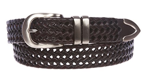 Men's 1 1/8 Inch (30 mm) Braided Leather Dress Lacing Belt, Brown | 36