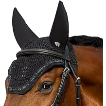 شبكة أذن Plughz Horse Sound Off، غطاء رأس بدون صوت باللون الأسود مع أحجار الراين