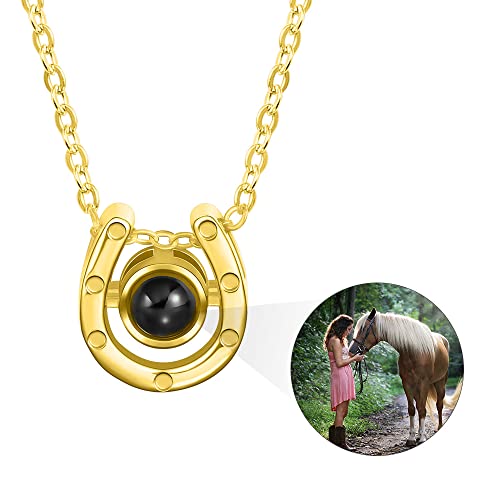 AILIN Custom Horseshoe Necklace For Women Brass/925 Sterling Silver Lucky Personalized Horse Photo Projection Necklace I Love You 100 Languages Memorial Horse Picture Pendant Birthday Chritmas Gifts2