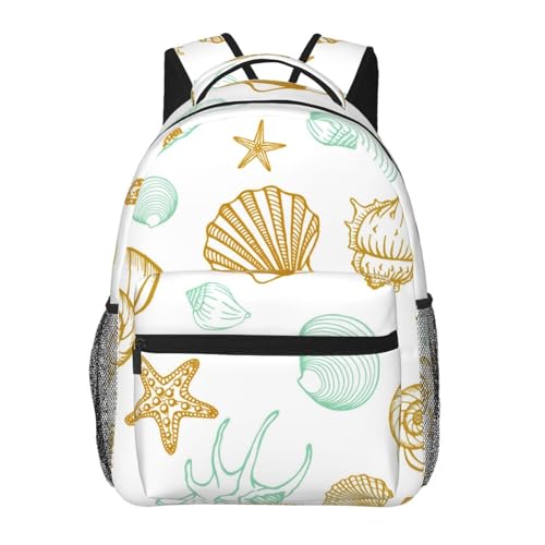 Beach Ocean Theme Starfish Seashell Backpack Lightweight Travel Casual Bags Large Capacity Travel Daypack Bag
