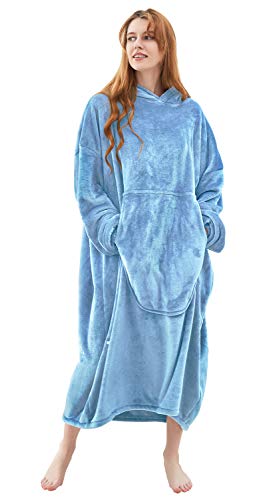 Fomoom Hoodie Blanket Sweatshirt, Oversized Wearable Fleece Flannel Blanket with Large Front Pocket